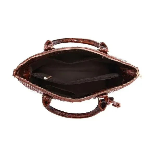 Elegant Brown Crocodile Embossed Luxury Handbag Satchel Shoulder Bag Vegan - Picture 4 of 7